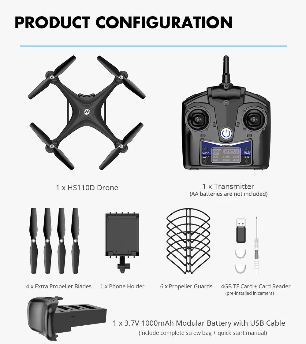 Holy Stone HS110D Радиоуправляемый Дрон с 720P HD камерой FPV WiFi 120 ° FOV широкоугольный Радиоуправляемый вертолет Дрон камера Квадрокоптер 360 ° 3D сальто