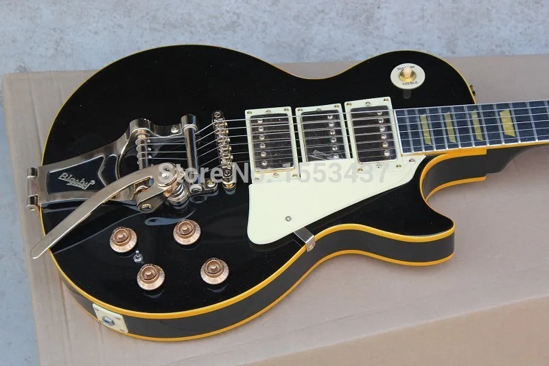 Free shipping 2015 New Arrival LP CUSTOM Ebony fingerboard Electric guitar Yellow bag edge 3piece Pickup Large rocker | Спорт и