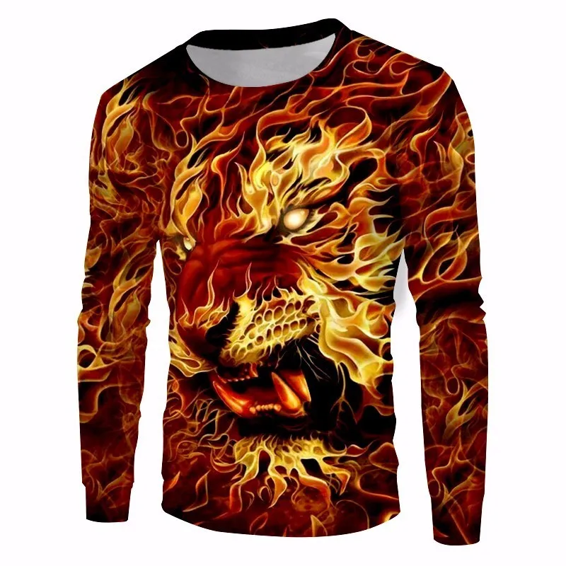 Худи OGKB в стиле Харадзюку для мужчин и женщин свитшот с 3D-принтом пламени Льва