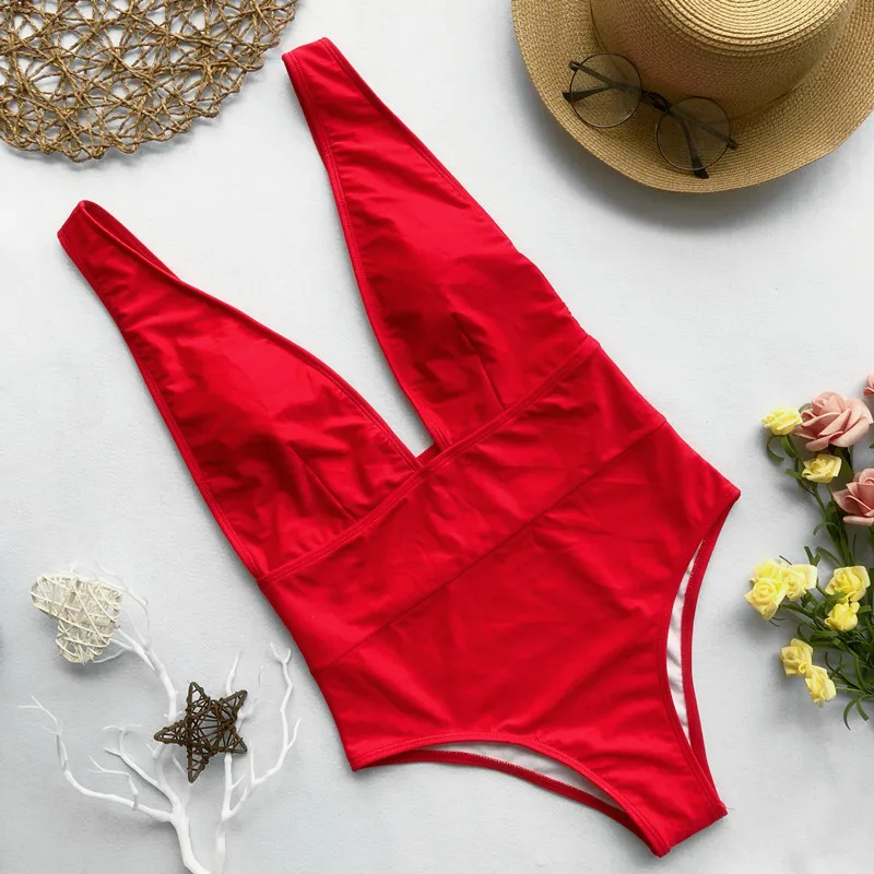 

Solid Bodysuit Bandage One Piece Swimsuit Women 2019 Vintage High Cut Swimsuit Black Swimwear Halter Monokini Bathing Beach Suit