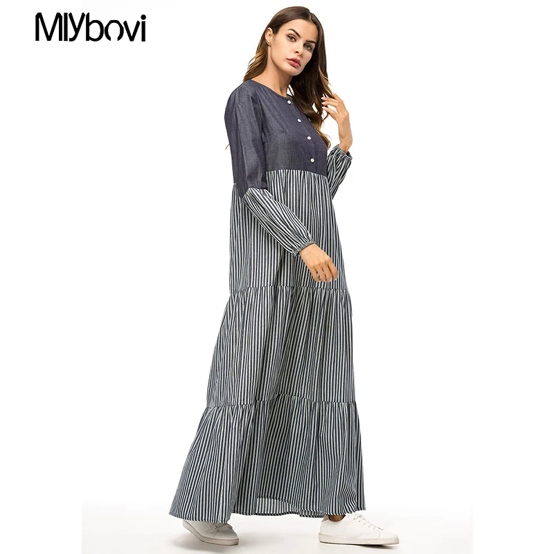 Женское лоскутное платье женское серое мусульманское повседневное Макси