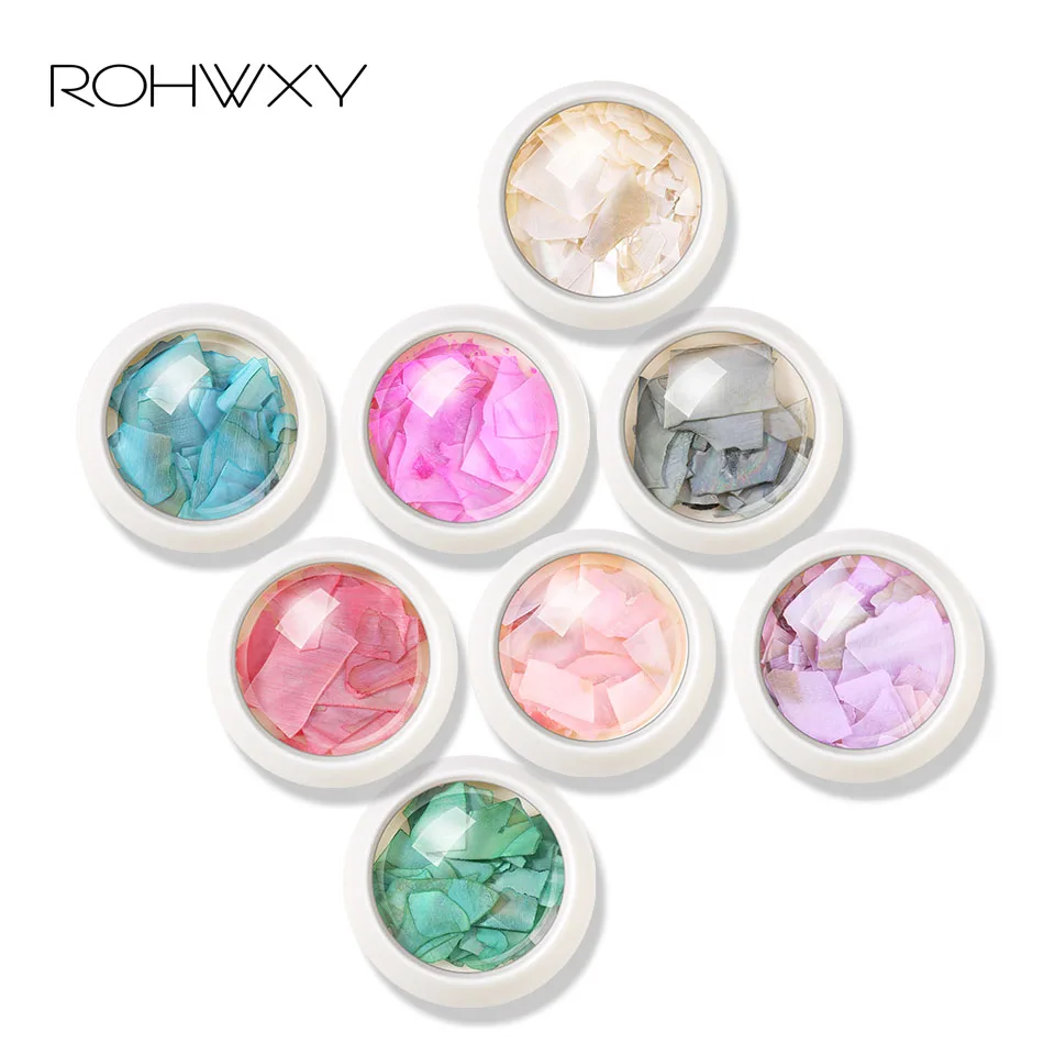 ROHWXY, 8 цветов, сделай сам, украшение в виде ракушки для ногтей, Стразы для ногтей, необычные, 3D дизайн ногтей, ювелирные изделия, аксессуары для ногтей, для маникюра