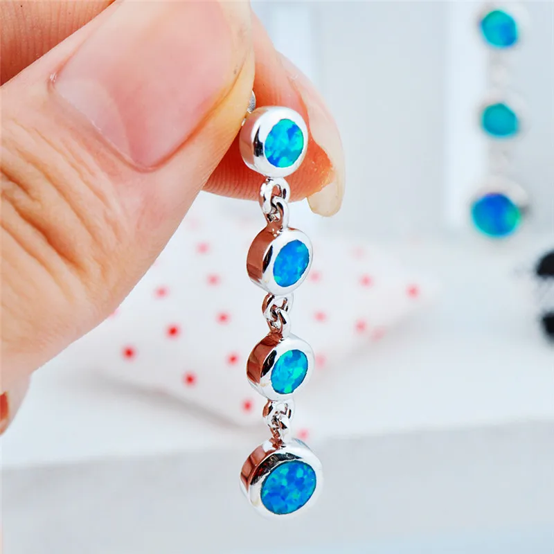 Blue Новые модные женские радужные длинные висячие серьги с голубым огненным опалом, 925 пробы серебряные женские Висячие серьги для помолвки - Окраска металла: Blue