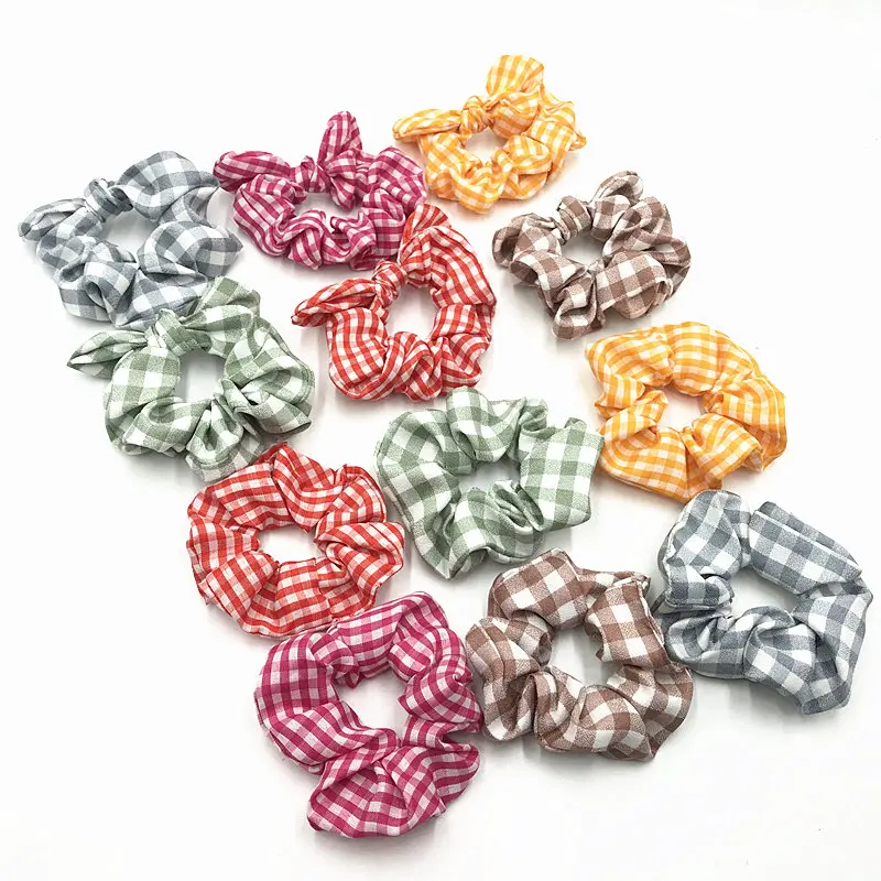 1 шт. хорошего Количество в мелкую клетку Scrunchies хлопковая клетчатая рубашка с