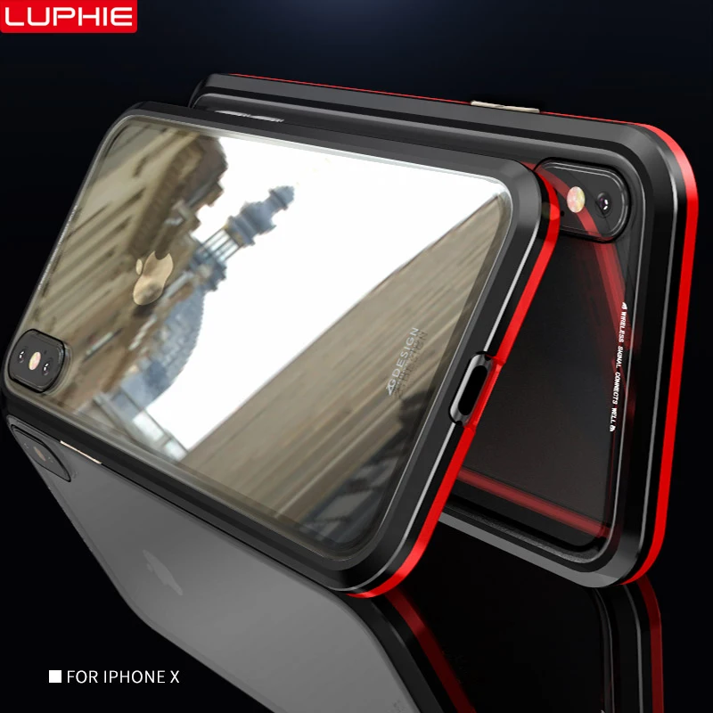 LUPHIE Контрастный ЦВЕТНОЙ Магнитный чехол для iPhone X XS Max прозрачная Задняя