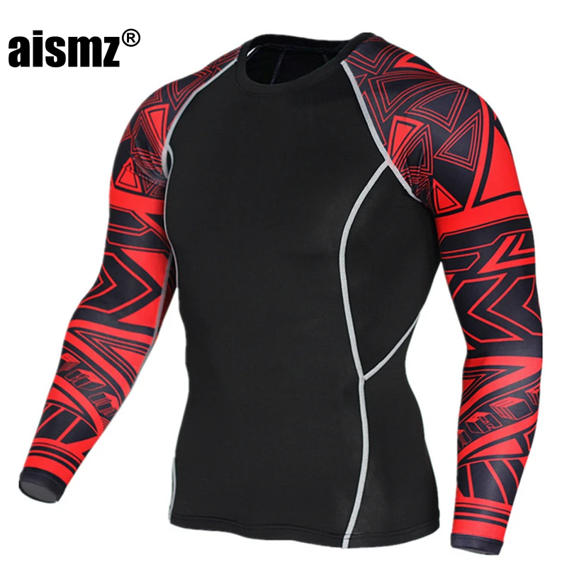 

Aismz Newest 3D Print Long Sleeve T Shirt Fitness Men Bodybuilding Crossfit Brand Compression Shirts Clothing