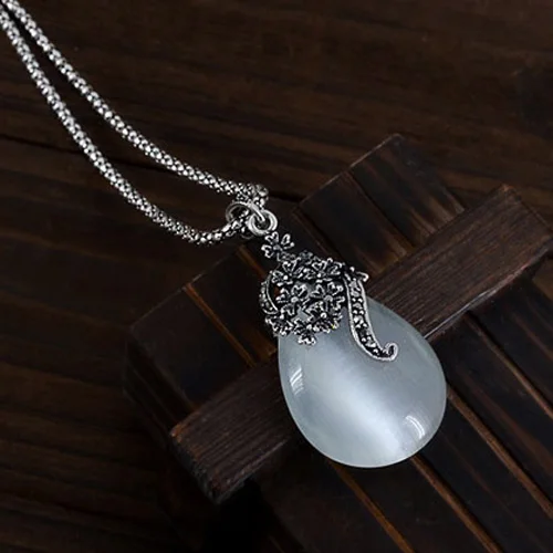 OCESRIO винтажное ожерелье с подвеской в виде кошачьих глаз камнем посеребренное колье тибетском стиле для