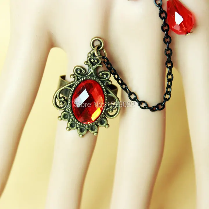 Браслет на палец кружевной в виде красной розы медное украшение с волнистыми