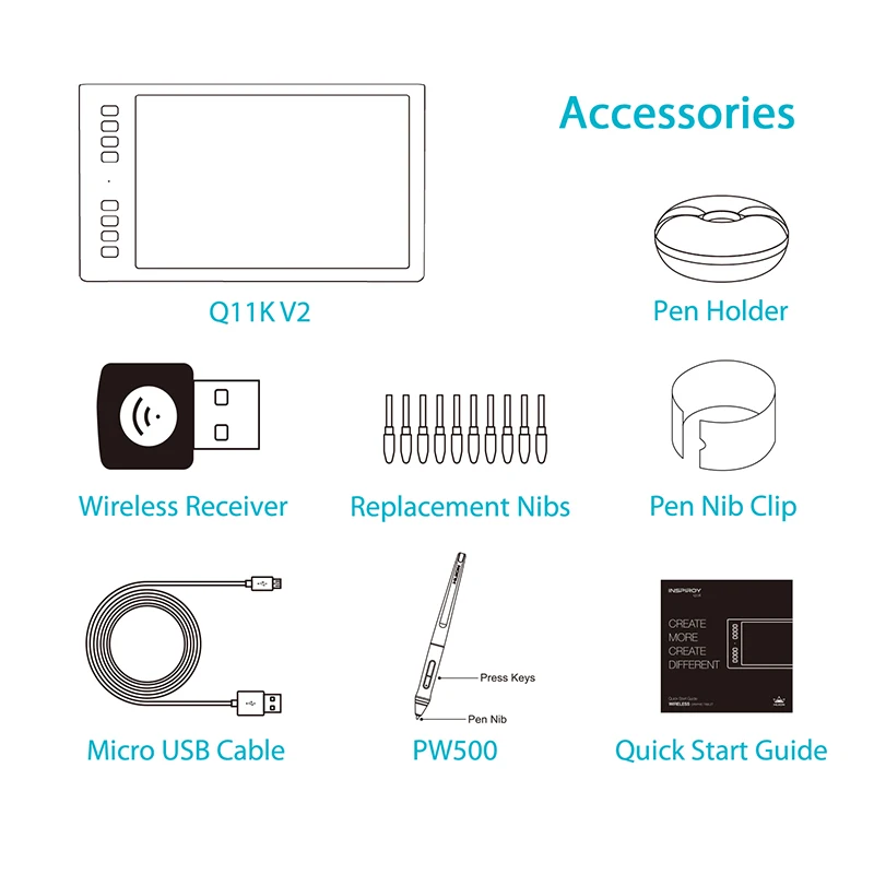 HUION INSPIROY Q11K V2 беспроводной графический планшет для рисования цифровая ручка для рисования планшет с аккумулятором и функцией наклона