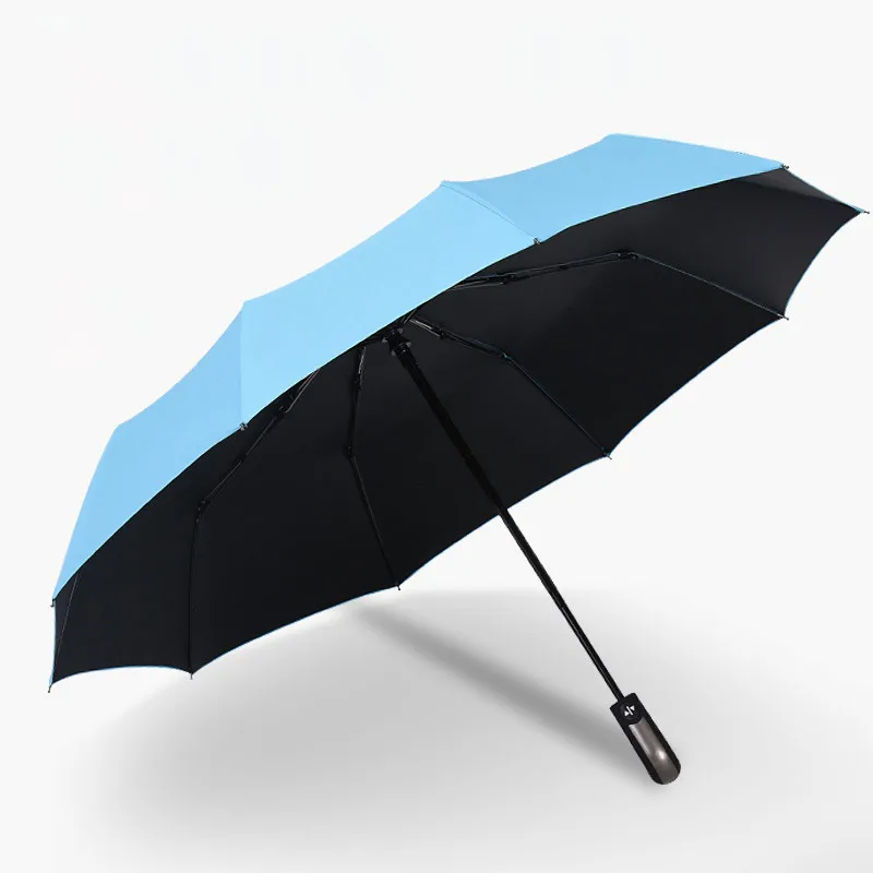Light Blue Черное покрытие 10 ребер Зонт от дождя и солнца анти-УФ Автоматический 3 складной ветростойкий Авто роскошный большой Ветрозащитный женский мужской зонт - Цвет: Light Blue