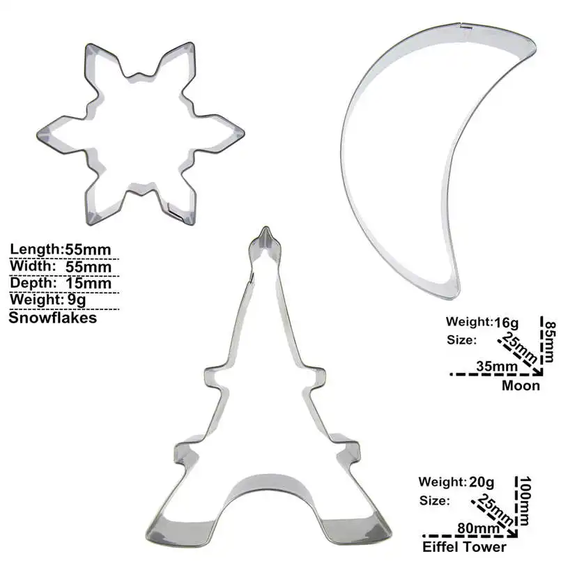 Снежинка луна железная башня в форме 3 частей формы для резки печенья инструменты