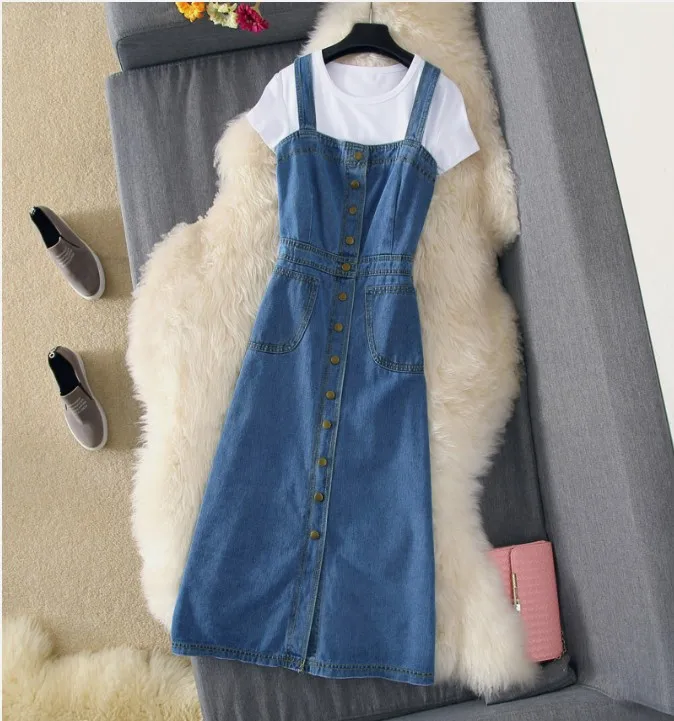 Женский комплект из двух предметов белая футболка и однобортное джинсовое