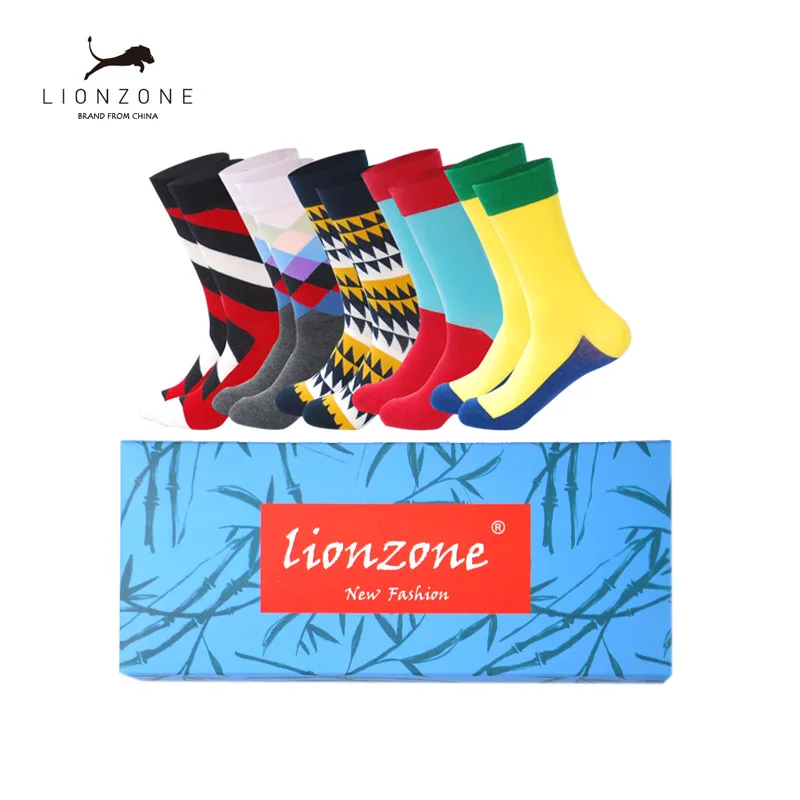 Мужские хлопковые счастливые носки подарок на Рождество Crew Lustige Socken LIONZONE