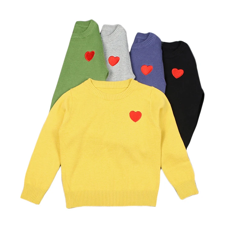 

Baby Boys Girls Pullovers Knitted Heart Embroidery Sweaters 2020 New Autumn Winter Kids Cotton Tops Yellow Gray 12M-6Y GW84
