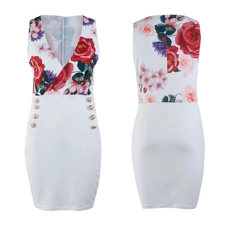 Элегантное офисное платье женское с цветочным принтом сексуальное облегающее