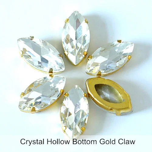 Crystal Gold claw 5 размеров стеклянный лошадиный глаз Стразы шьют на Стразы с полым клешом с плоской задней частью Navette прозрачные пришитые коготь камни для одежды B0204 - Цвет: Crystal Gold claw