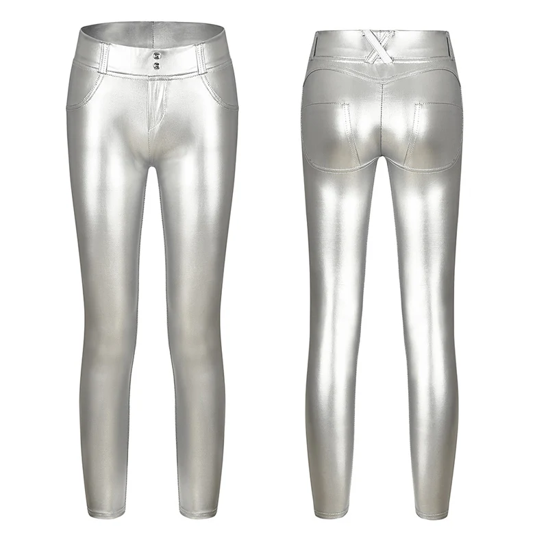 2019 New Women Mid-rise pants PU Streetwear Skinny Pants Ladies Black Leather High Quality Trousers WKP344 | Женская одежда