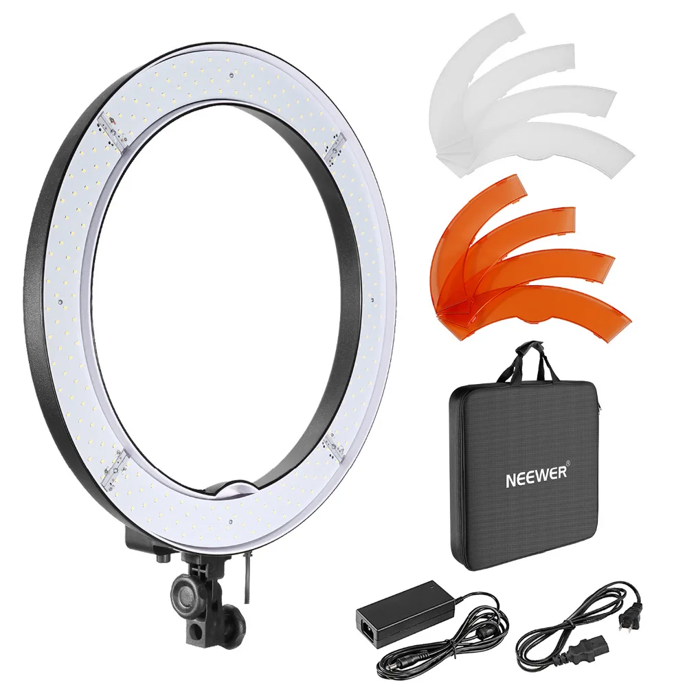 

Neewer Camera Photo/Video 18"/48cm Outer 55W 240PCS LED SMD Ring Light 5500K Dimmable Ring Video Light+Color Filtes+Adapters