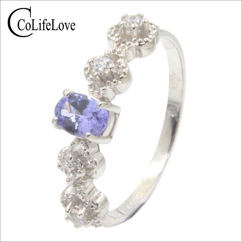 

Fashion silver tanzanite ring with small flowers 0.5 ct natural VS grade tanzanite ring 925 silver tanzanite jewelry for wedding