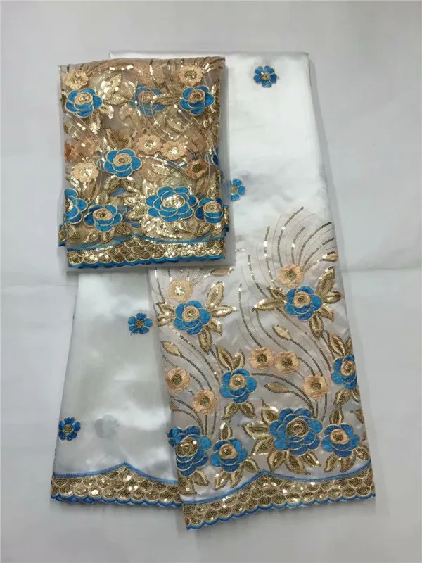 Tela de encaje con bordado de George, para vestidos de novia de la India, blanco, guipur, línea dorada, 2019