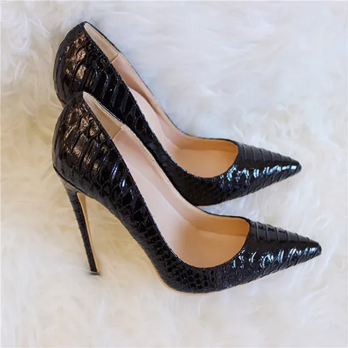 10cm Heels Veowalk/рельефный крокодил Для женщин пикантные туфли с острым носком на высоком каблуке Дамская мода туфли-лодочки на шпильке слипоны обувь для ночного клуба 8/10/12 сантиметров - Цвет: 10cm Heels