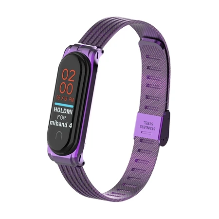 Purple Браслет mi Band 4, металлический браслет из нержавеющей стали для Xiaomi mi, браслет mi Band 4, браслет Pulseira mi band 4, красный, черный - Цвет: Purple