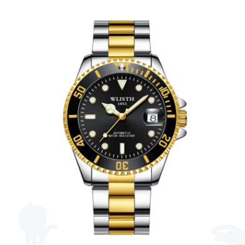 

Luxury Wlisth Top Brand Watch Men Rotatable Bezel Gmt Sapphire Date Gold Stainless Steel Sport Blue Dial Quartz Reloj Hombre