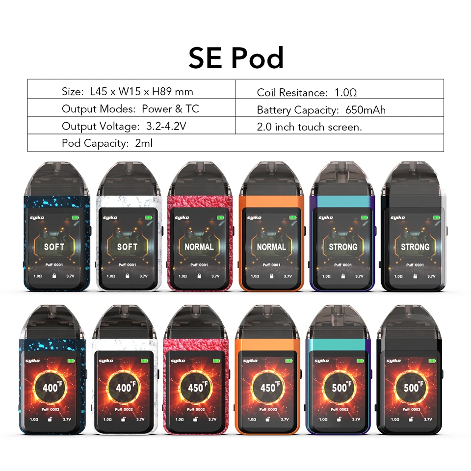 Обновленный новейший портативный сенсорный Pod набор Syiko SE 650 мАч встроенный