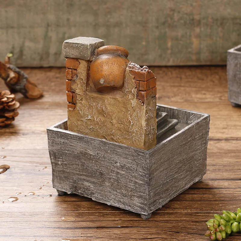 

110/220V Pastoral Style Natural Resin Feng Shui Water Fountain Home Tea Ceremony Mini Decoration Crafts Sent Friend Art Souvenir