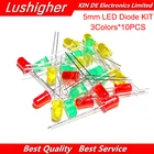 Набор светодиодных диодов, 3 цвета * 10 шт., 30 шт., 5 мм, набор разнообразных цветов, желтый, красный, зеленый, компоненты сделай сам, набор образцов, новинка, оригинал
