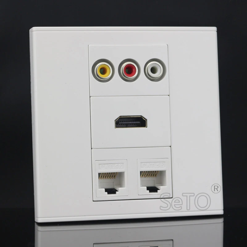 SeTo 86 Тип двойная RJ45 Cat5e сетевая Lan + RCA AV аудио HDMI панель настенная гнездо Keystone