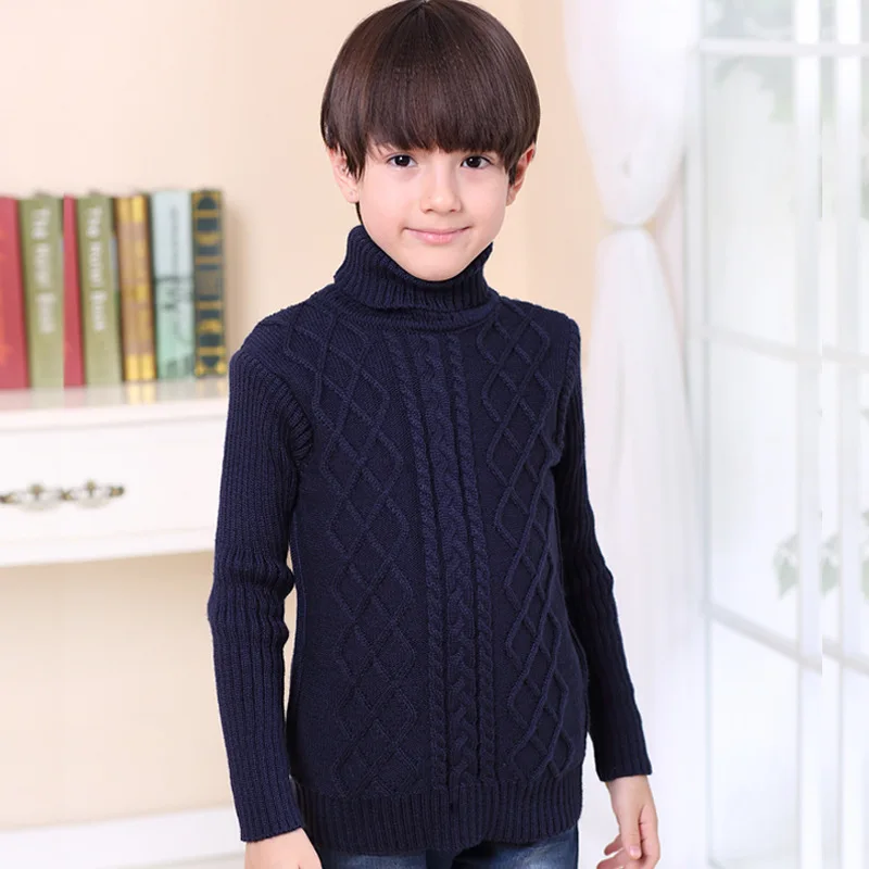 Осенне-зимний свитер для маленьких девочек и мальчиков, вязаная одежда для малышей, вязаный пуловер с высоким воротом для малышей, Детские теплые Облегающие джемперы - Цвет: navy blue