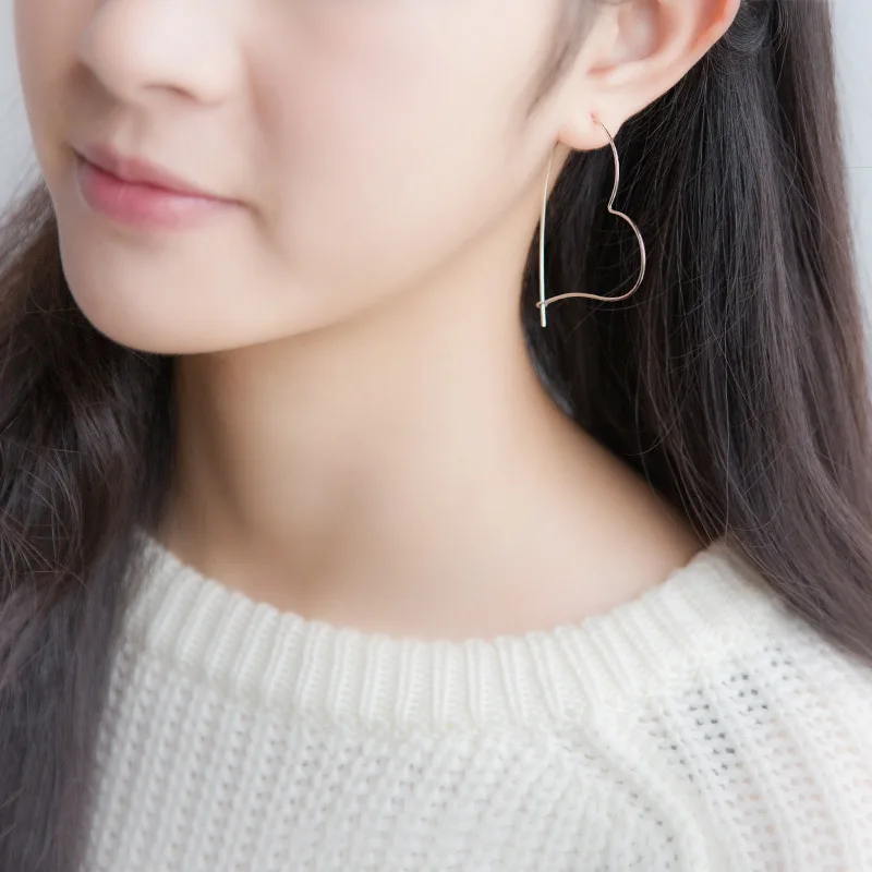 LINDAJOUX Large 925 Sterling Silver Romantic Big Heart Hoop Earrings For Women sterling-silver-jewelry Hoops Earring | Украшения и
