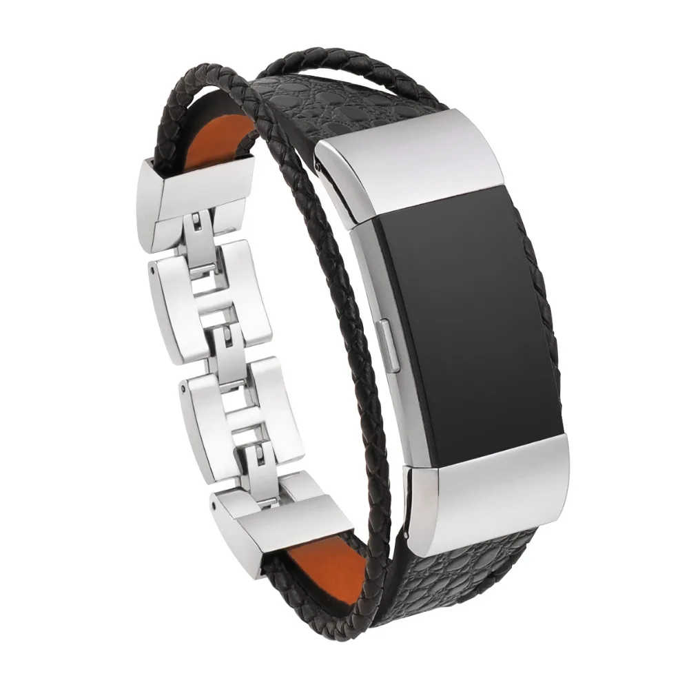 

Smartwatch Replacement Accessory Bracelet Vintage Small large Leather Bands Metal Clasp For Fitbit Charge 2 Bands