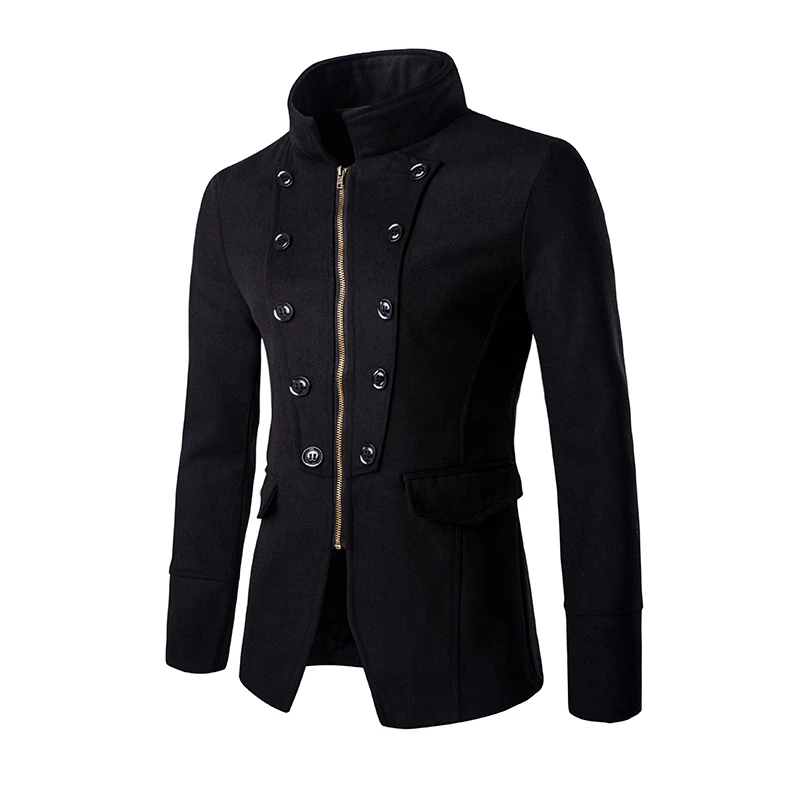 Шерстяной Пиджак Мужской Военная Гороха Пальто Зимнее Двубортный Британский