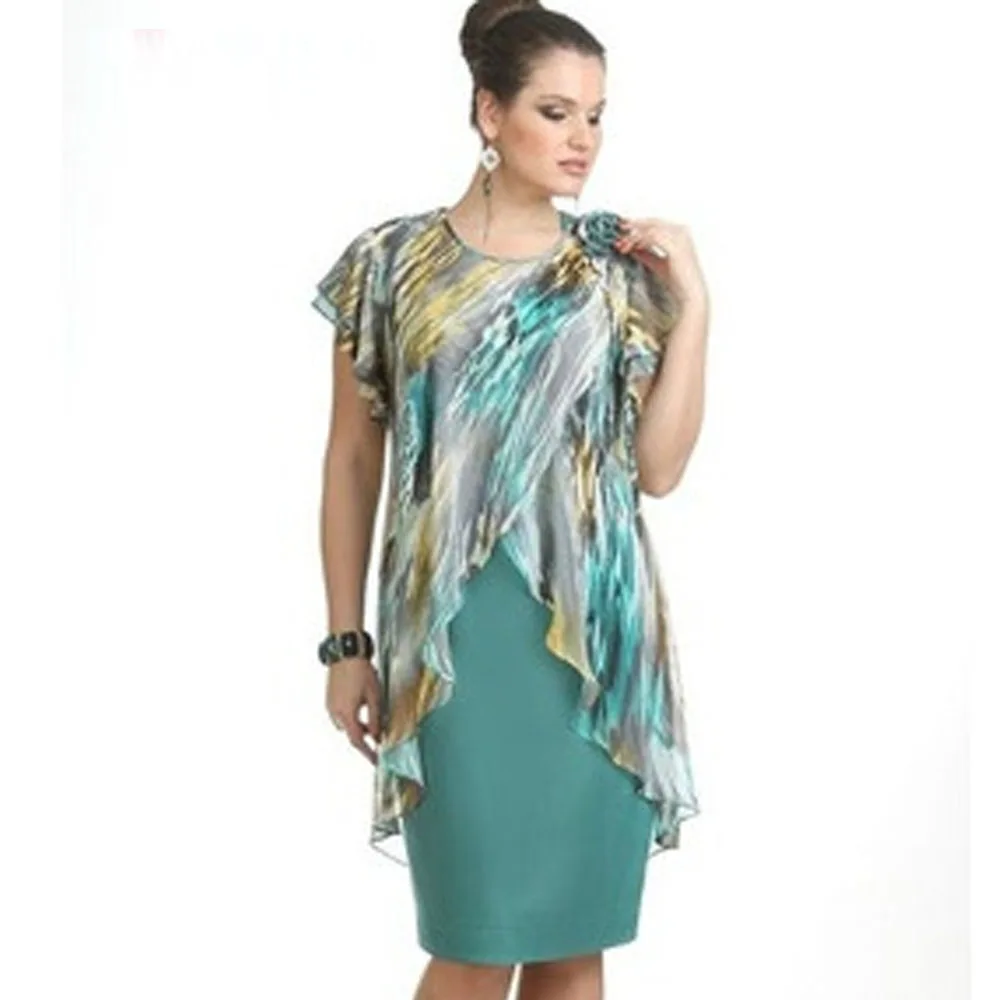 Платье женское повседневное с коротким рукавом из шифона круглой шеей большого