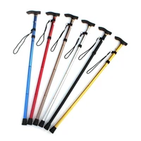 aluminum metal four sections walking stick easy adjustable foldable collapsible travel cane camping trekking stick