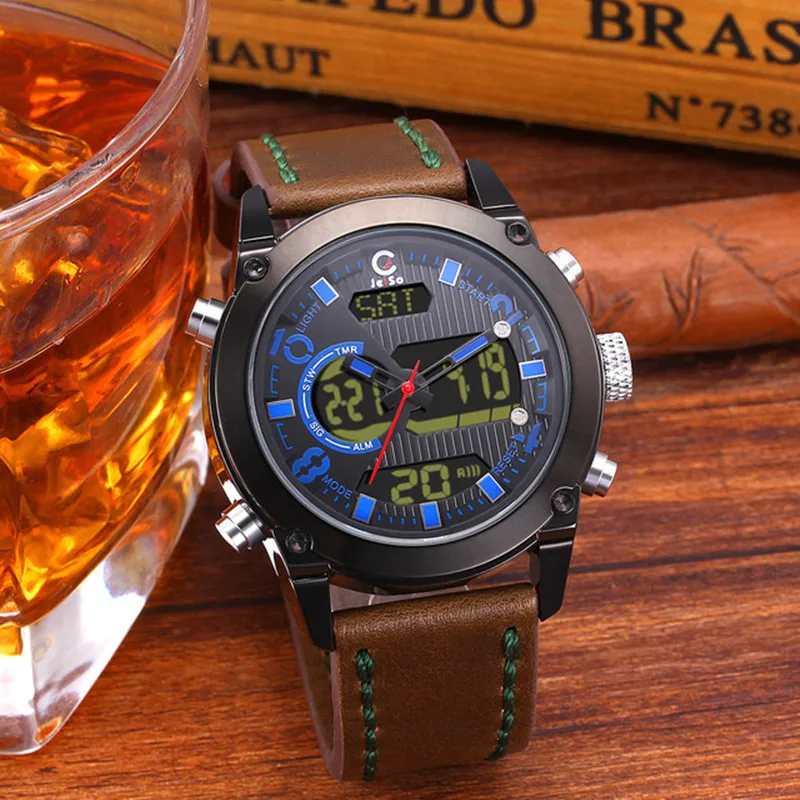 Лидирующий люксовый бренд JeiSo водонепроницаемые кварцевые часы мужские LED три