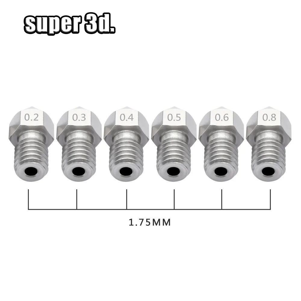 5 шт./лот 3D принтер MK8 сопло из нержавеющей стали 0 2 мм/0 3 4 5/0 6/0 8 мм M6 резьба для 1 75 и