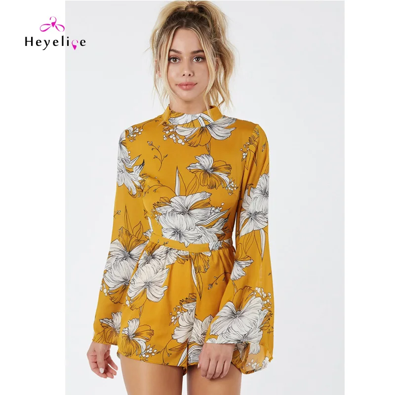 Сексуальный женский пляжный короткий шифоновый комбинезон с ярким принтом и