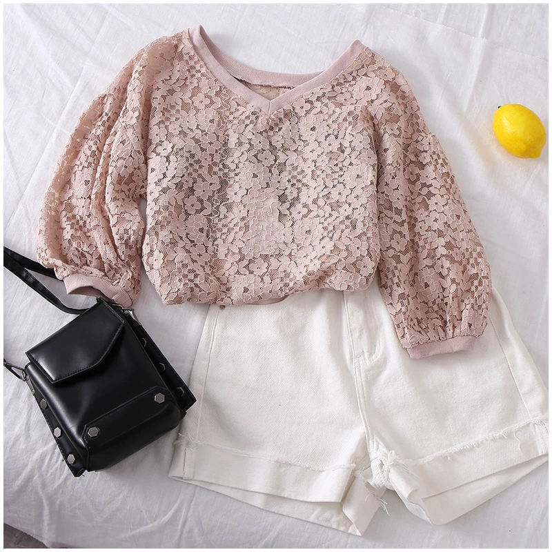 Почтовая летняя новая модная кружевная рубашка свободная Корейская версия