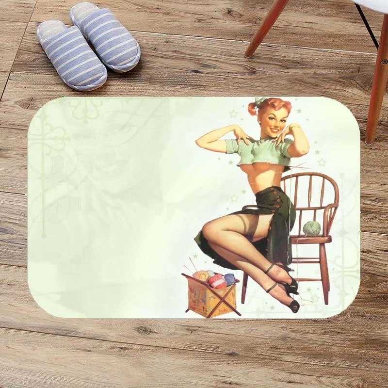 Фланелевый впитывающий нескользящий коврик для ванной комнаты Pin Up Girl входной