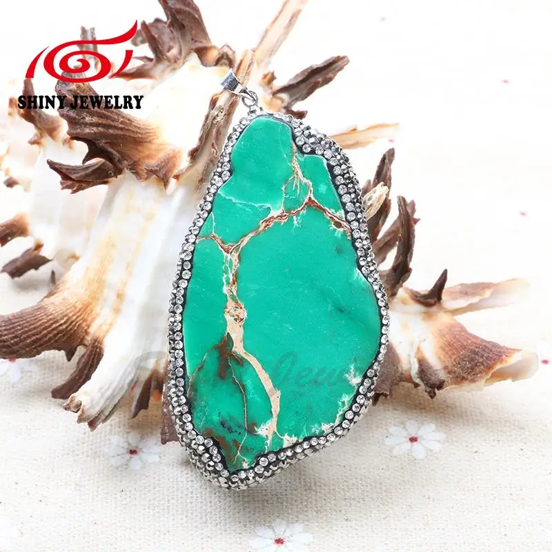 ShinyGem нерегулярный натуральный камень кулон цена 6 цветов морской осадочный Jaspers ломтик кулон для изготовления ювелирных изделий 5 шт./лот - Окраска металла: Green