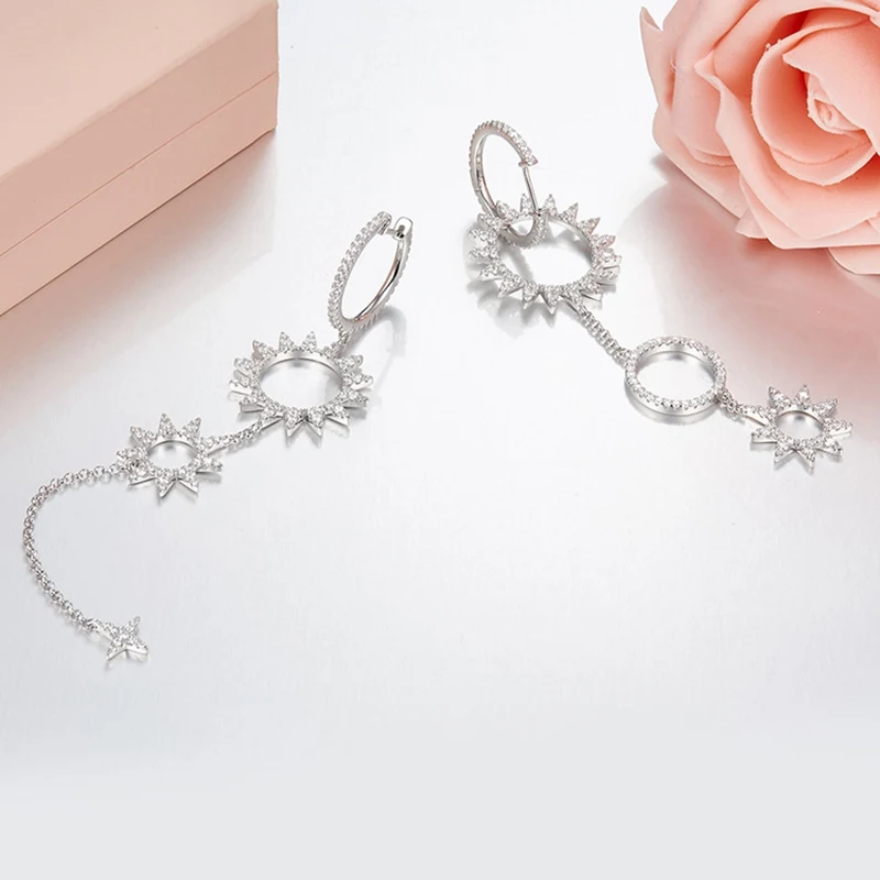 Женские серьги-подвески из серебра 925 пробы с фианитами | Украшения и аксессуары