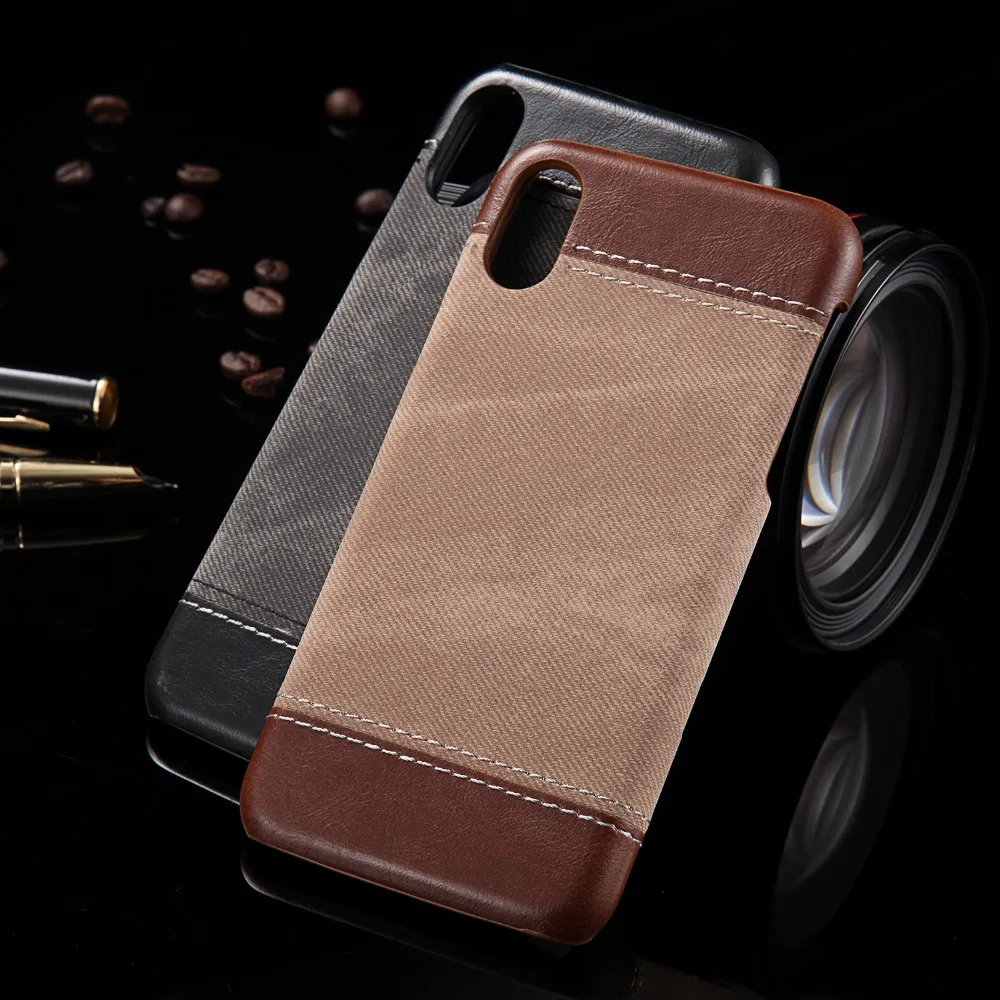 Ретро деним кожаный чехол для iphone 8 Plus X Бизнес Стиль ковбой Человек Холст Жесткий