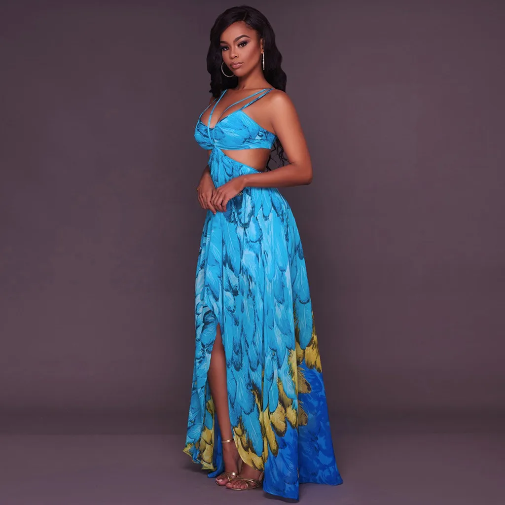 Для женщин летнее платье Sexy Sleveless Boho печати повседневное пляжные Винтаж длинное с