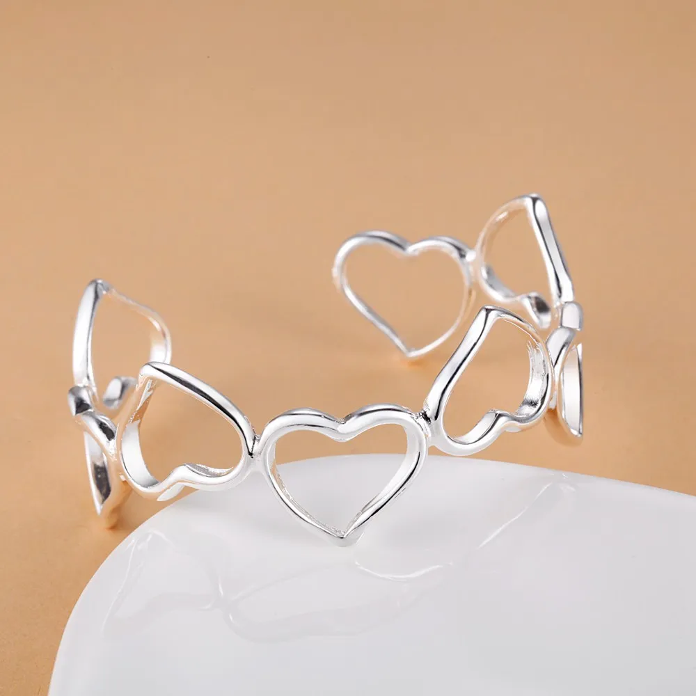 Stainless Steel Bracelets For Women Heart Shape Love Bangle Bracelet open adjustable Femme AS084 | Украшения и аксессуары