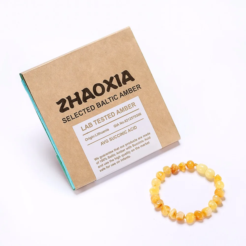 

Baltic Amber Teething Bracelet for Baby(Butterscotch) - Handmade in Lithuania - Lab-Tested Authentic - 2 Sizes