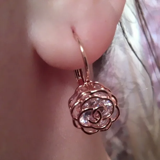 Серьги подвески DAN'S ELEMENT DEE86713 женские элегантные медные золотистые в форме