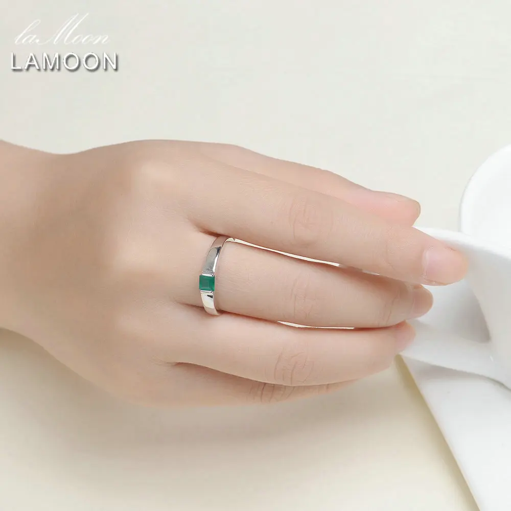 LAMOON Adjustable Pricess cut 4mm 0.23ct Green Agate Chalcedony 925 Sterling Silver Jewelry Wedding Ring S925 LMRI006 | Украшения и